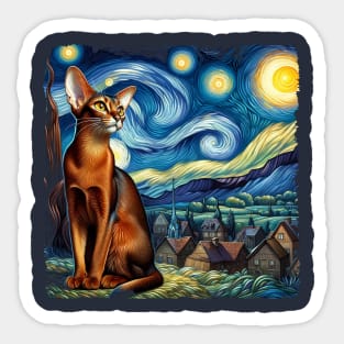 Abyssinian Starry Night Inspired - Artistic Cat Sticker